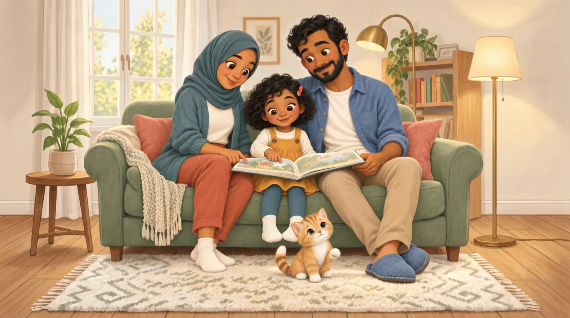 عائلة تقرأ كتابًا مع أمّور